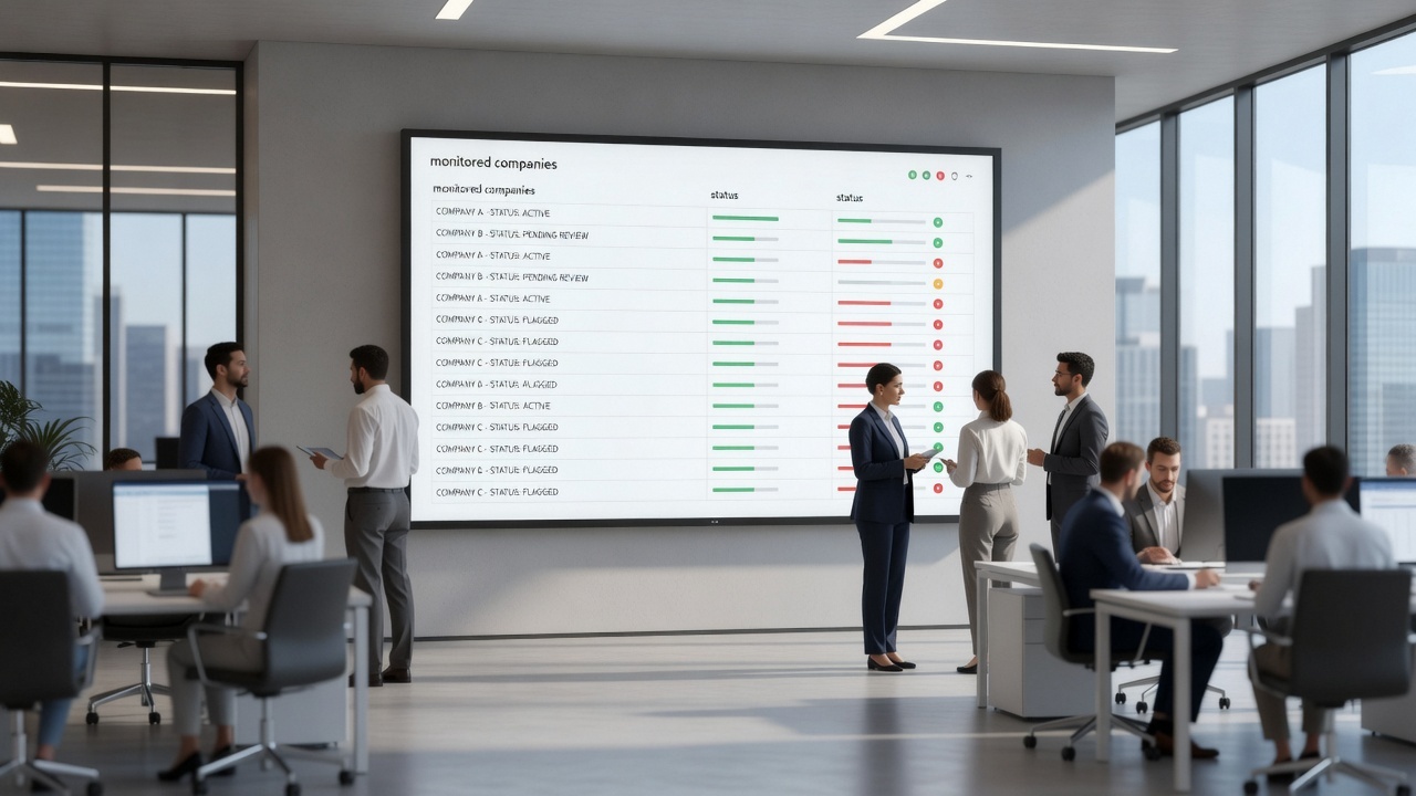 Panel zgodności z listą monitorowanych brytyjskich firm i ich statusami