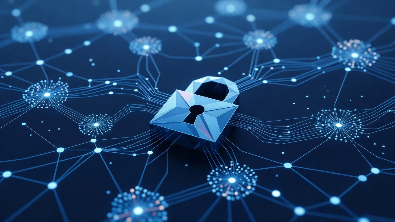 A padlock over a digital network, symbolising personal data protection