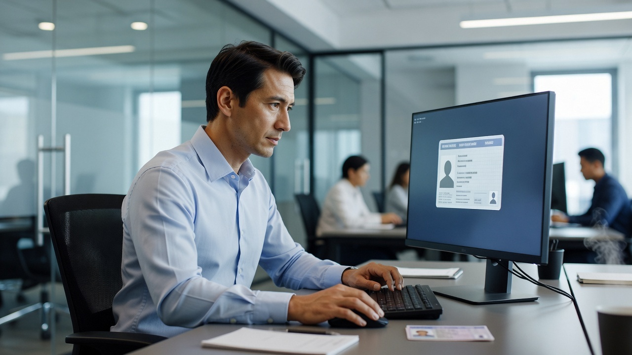 A compliance analyst verifying a customer's identity documents on screen